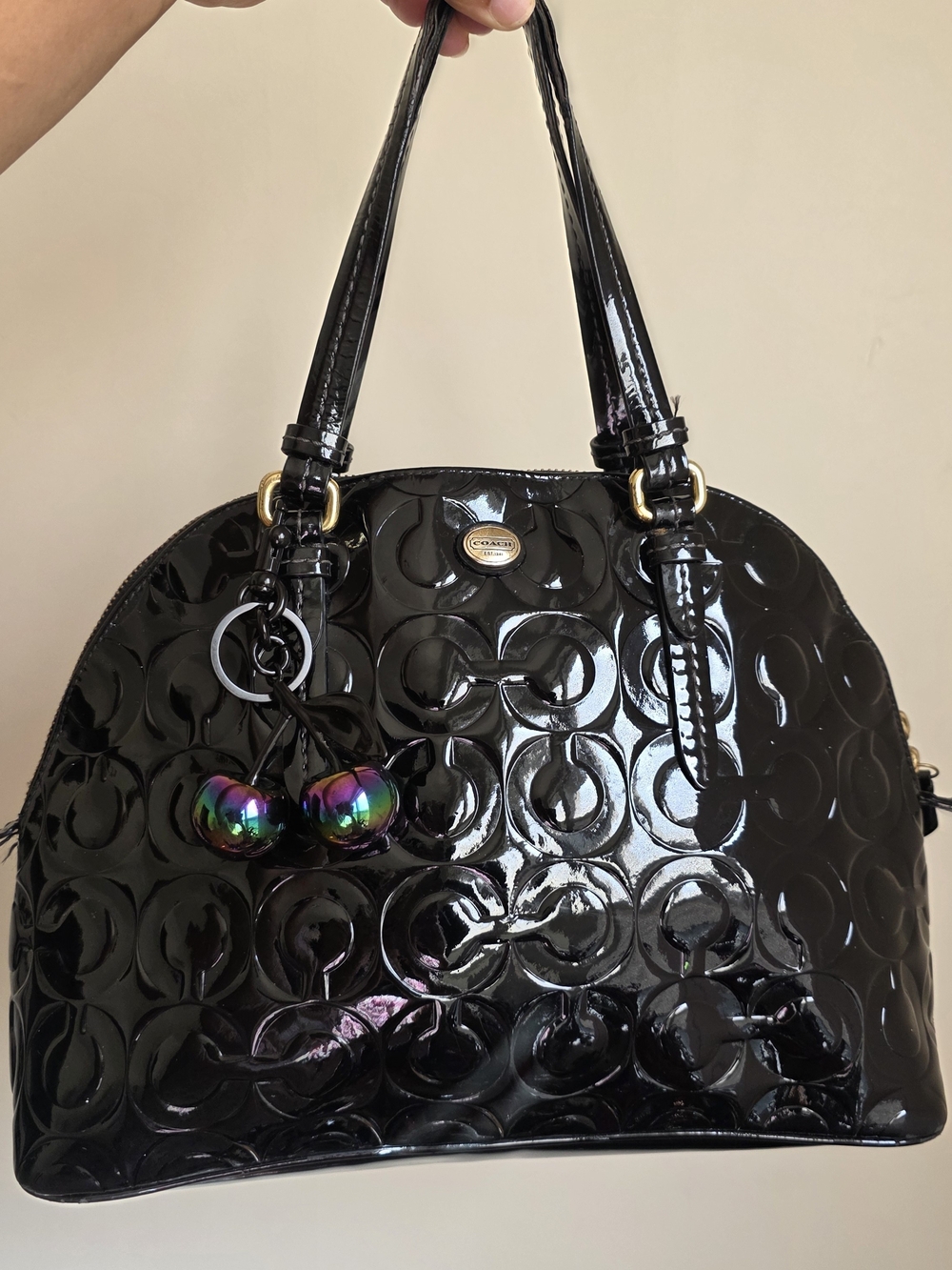 Coach Black Patent Signature Dome Satchel